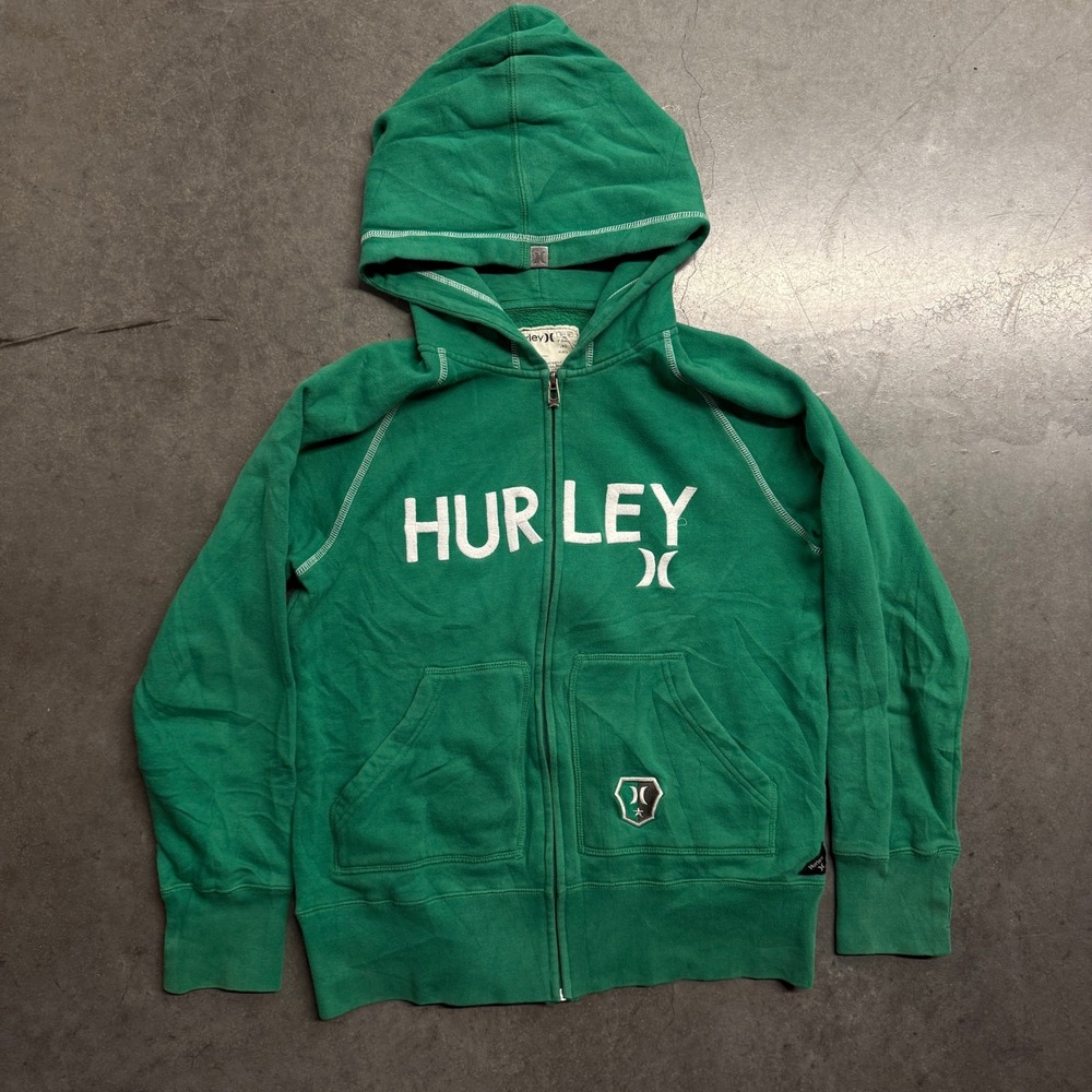 Hurley Mens Green Full Zip Hoodie Logo Sweatshirt Size Small